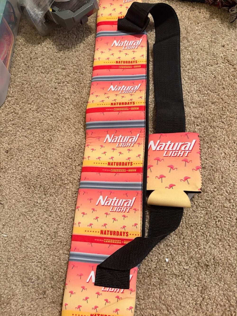 Natural Light Naturdays Flamingo Print Can Cooler Sling Strap